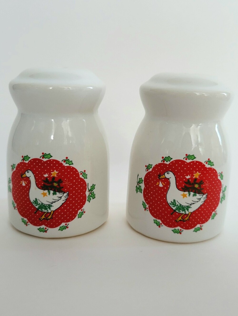 Vintage Goose Salt & Pepper Vermillion Stoneware Christmas Cottagecore Country